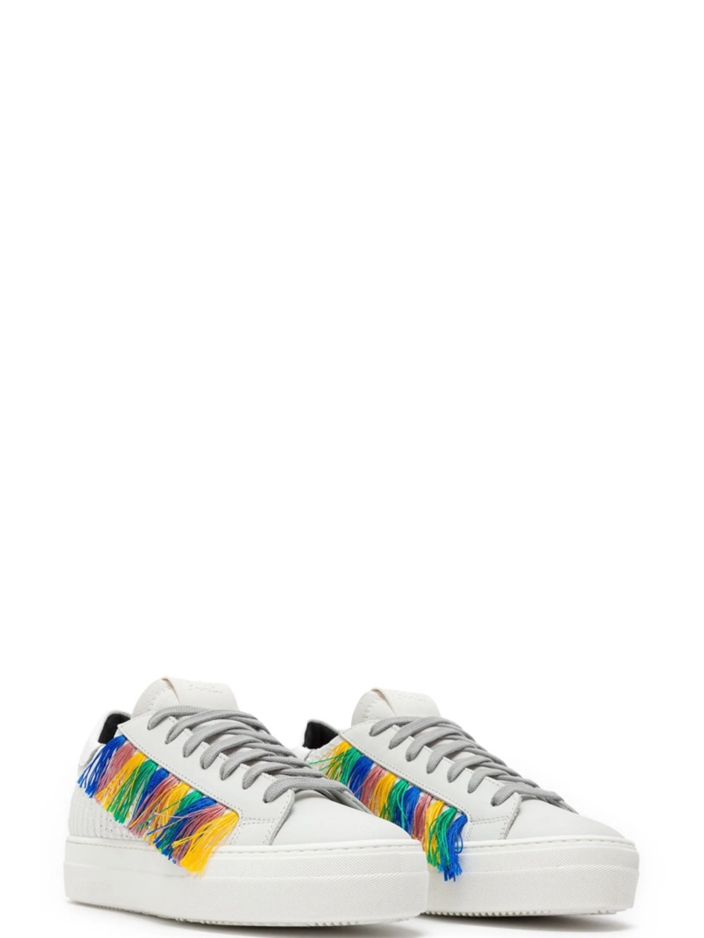 P448 White Leather Low-Top Sneakers with Rainbow Fringe 38